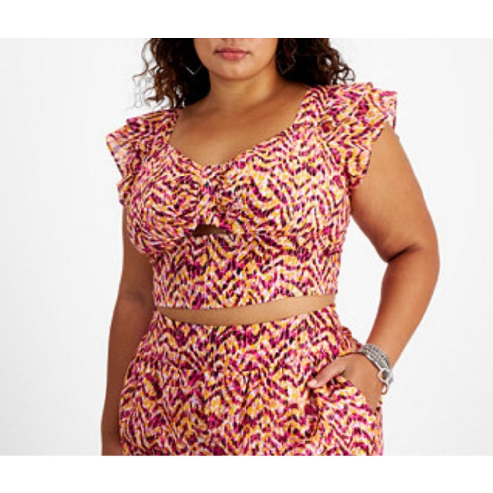 Women's BAR III Sweetheart Neckline Crop Top Cutout Front Pink Orange SZ 1X